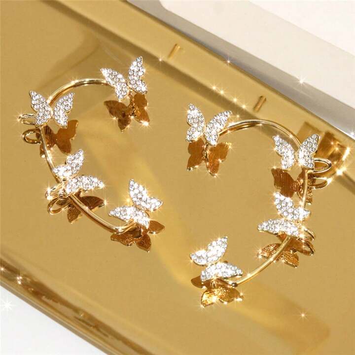 1 Sweet And Cool Hot Girl Style Silver-Plated Geometric Butterfly Ear Clip For Women