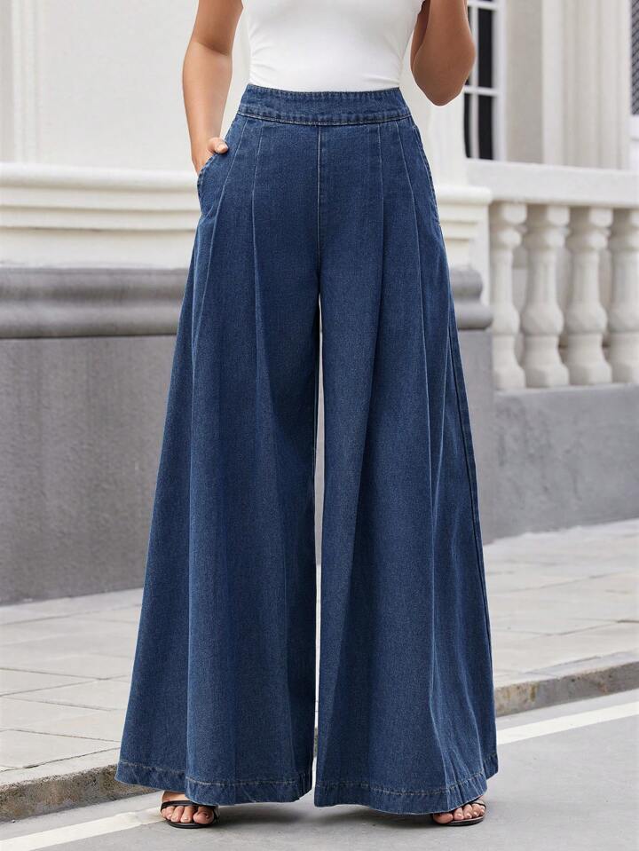 Women's Fashion Solid Color Wide Leg Jeans