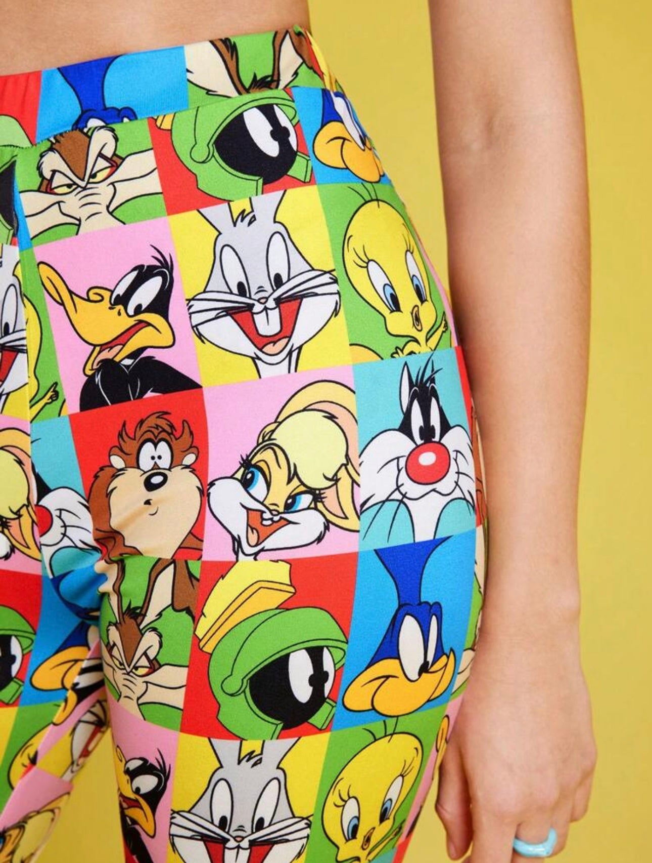 LOONEY TUNES Women Casual Cartoon Patchwork Print Elastic Waist Leggings