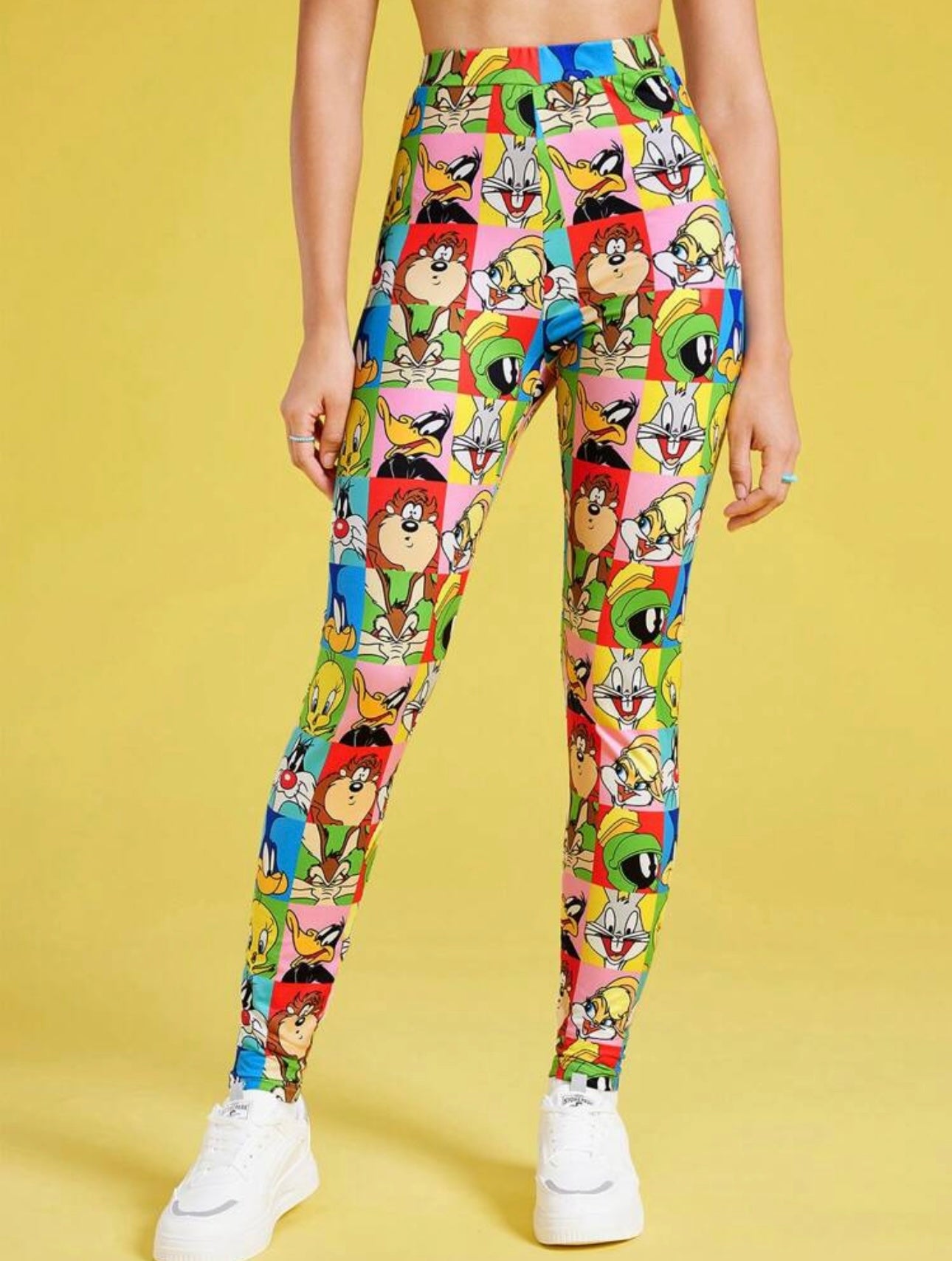 LOONEY TUNES Women Casual Cartoon Patchwork Print Elastic Waist Leggings