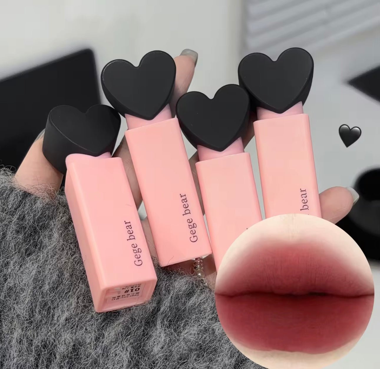 Black top heart lip color