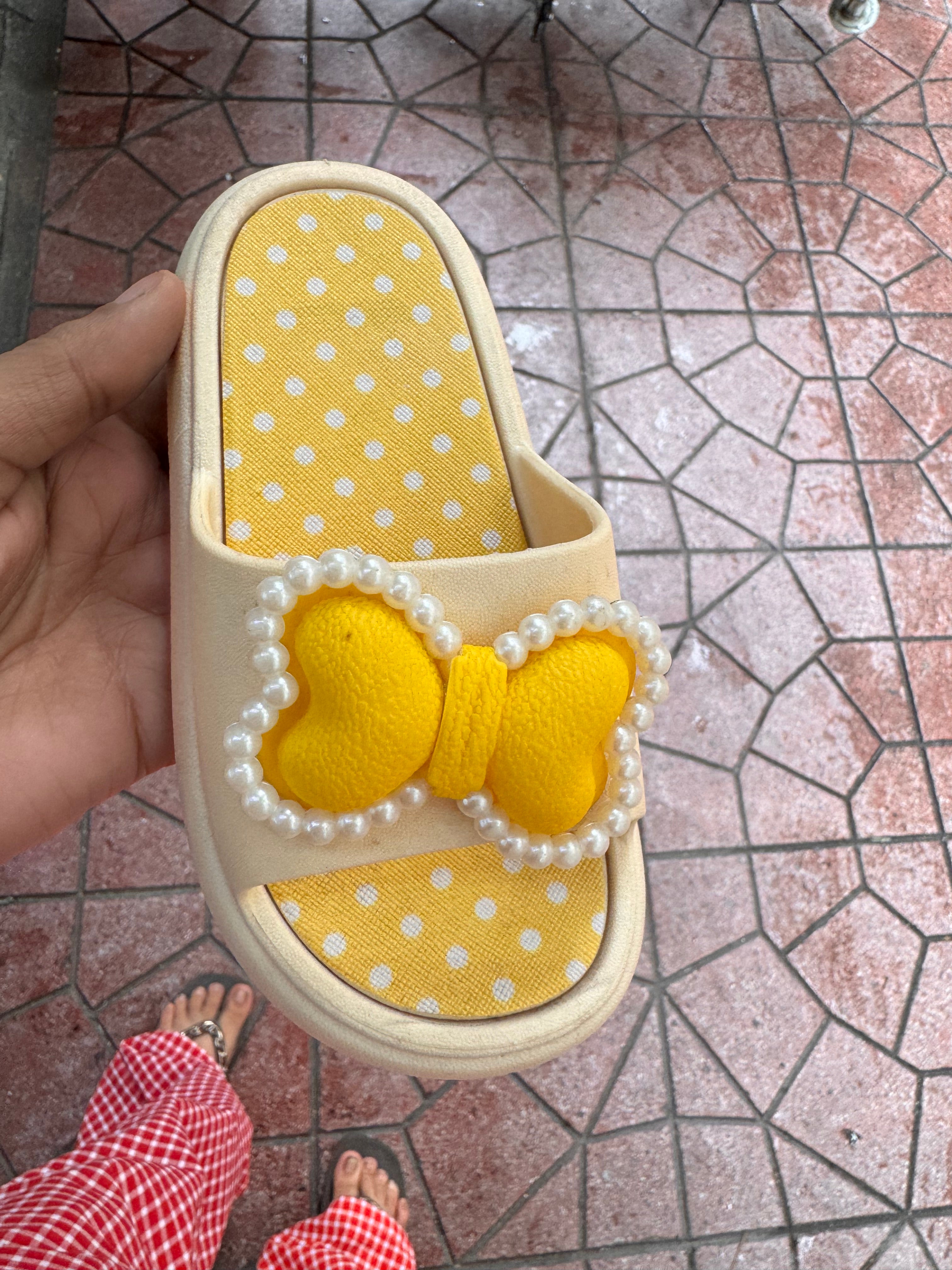 Dot bow kids slippers