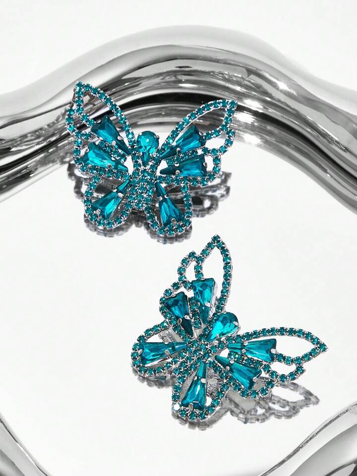 1pair Butterfly Shape Waterdrop Rhinestone Earrings