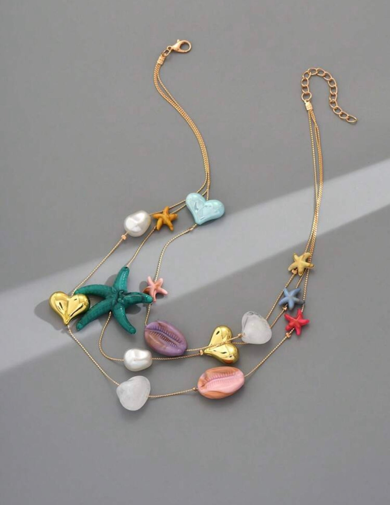 1pc Vacation Beach Style Multilayer Resin Shell, Sea Turtle & Star Pendant Necklace For Women (Accessory Color Randomly)