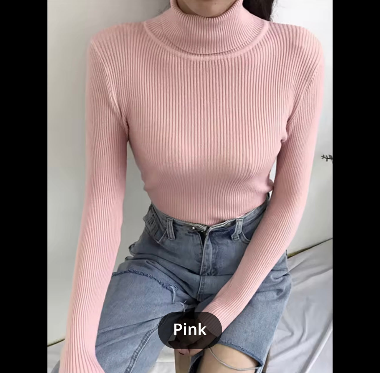 Plain knitted high neck