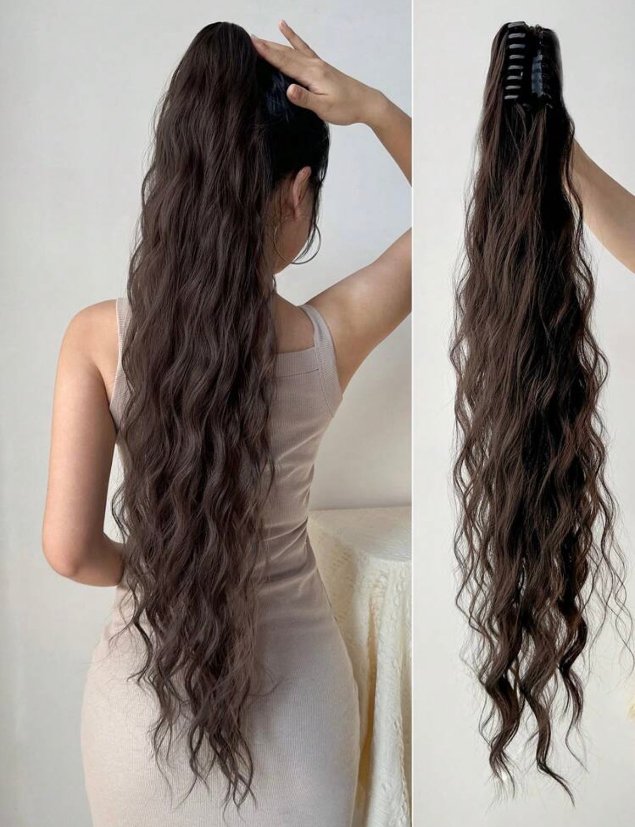 Claw Ponytail Extension 32 Inch Brown Blonde Color Water Wave Wavy Curly Clip In Hair Extensions Soft Natural Looking Synthetic Hairpiece For Women