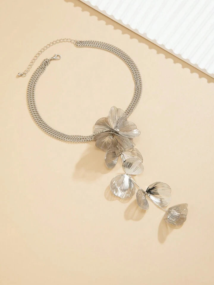 3pcs Vintage Fashionable Exquisite Personalized Y-Shaped Gold-Tone Necklace With Metal Ginkgo Leaves,