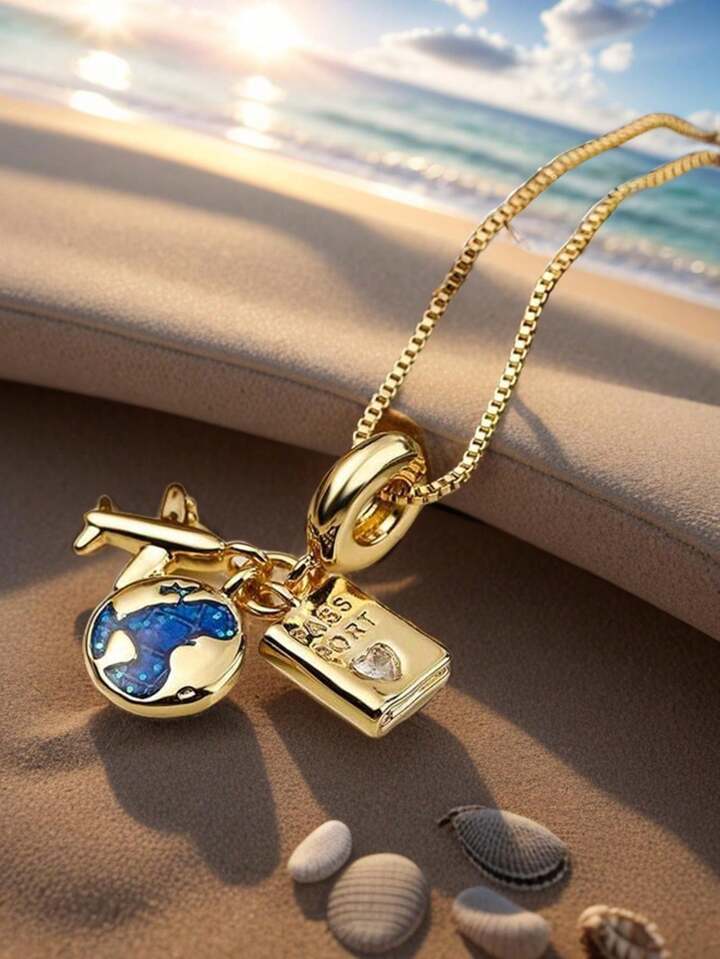 Dellgoo Fashion Portable Airplane Passport Pendant Necklace