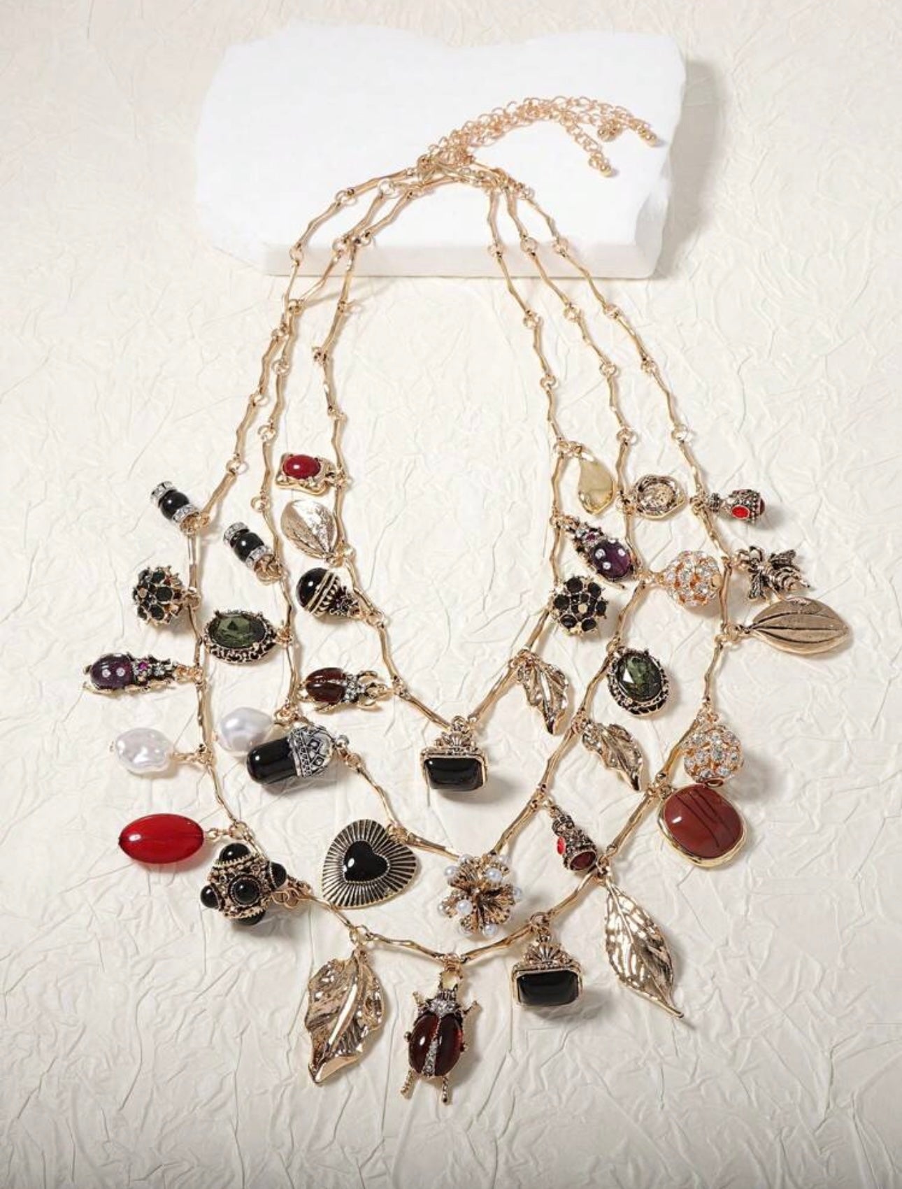 1pc Vintage Multilayer Pendant Necklace With Insect, Leaf, Heart, Geometric Chain Charm Design