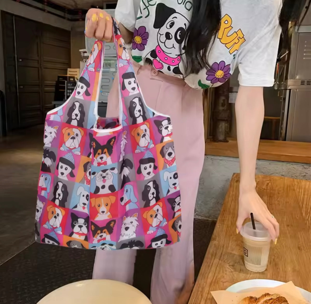 Dog print foldable shopping bag