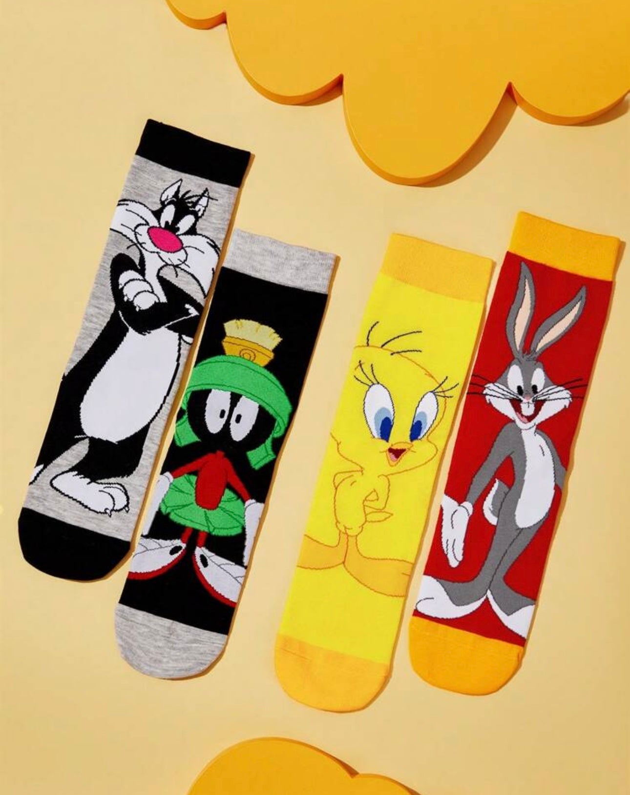 Nick 90s 2pcs/Set Women 90s Asymmetrical Cartoon Graphic Crew Socks