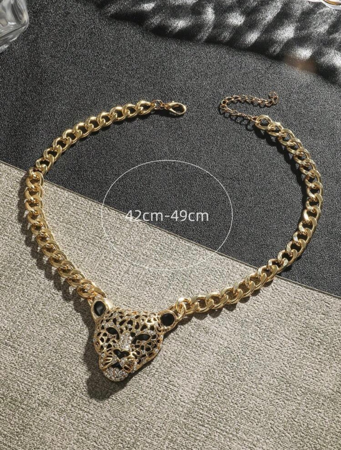 1pc Punk Style Exaggerated Leopard Head Pendant Chunky Chain Necklace With Rhinestones