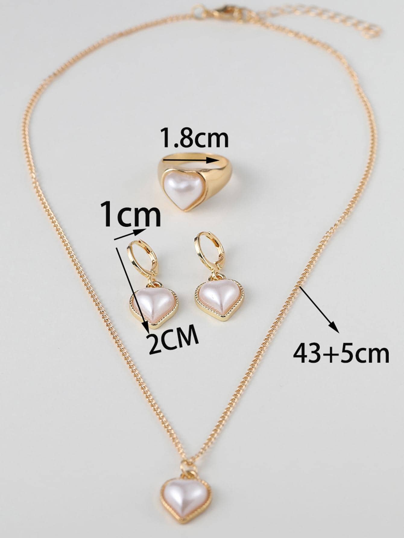17KM 4pcs/Set Faux Pearl Heart Decor Jewelry Set