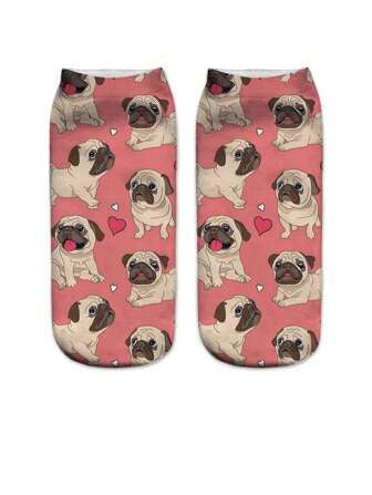 4pairs/Set Women's Dog Pattern Printed Short Socks