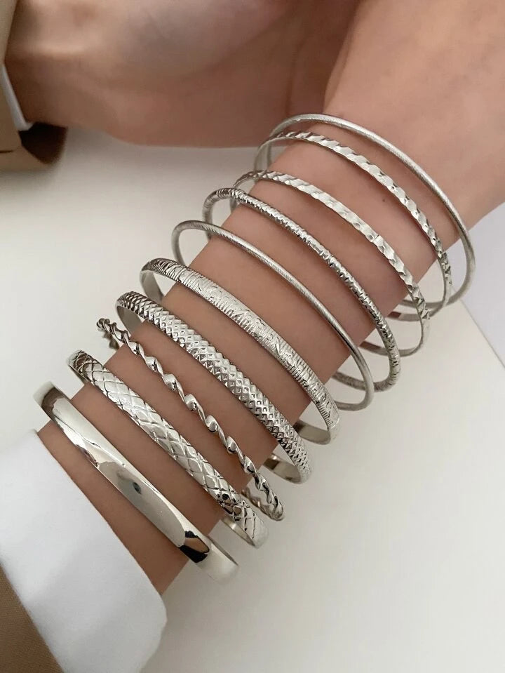 10pcs Boho Metallic Bracelets Set