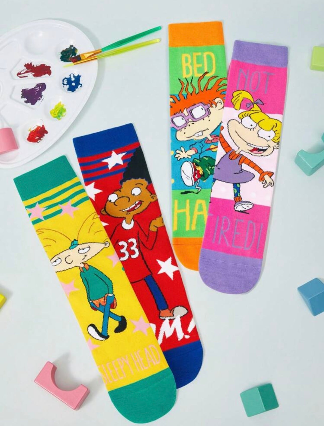 Nick 90s 2pcs/Set Women 90s Asymmetrical Cartoon Graphic Crew Socks