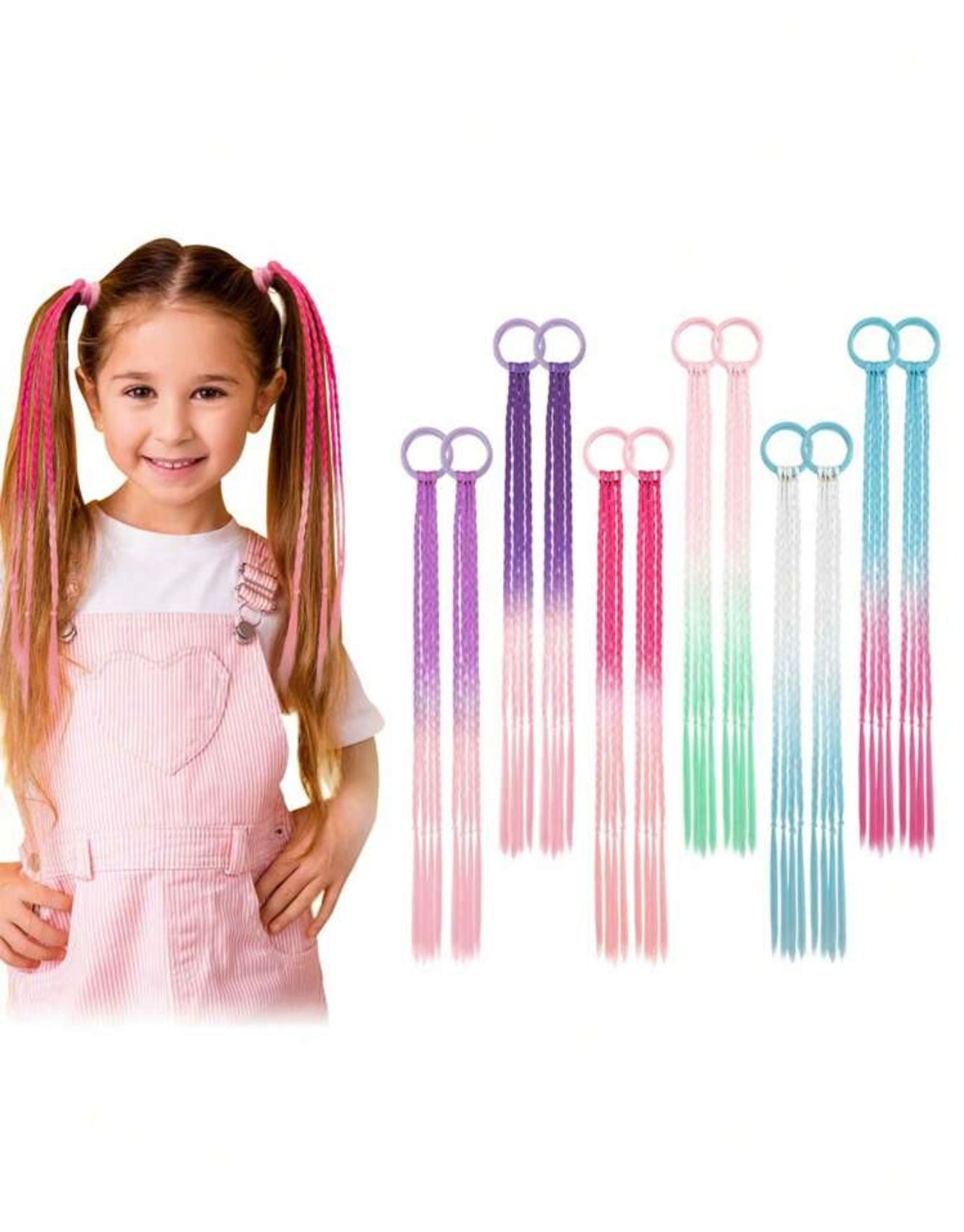 2pcs Kids Colorful Hair Extensions, Braided Ponytail Hair Pieces, Girls' Hair Accessories, Crazy Hair Day Costume Accessories