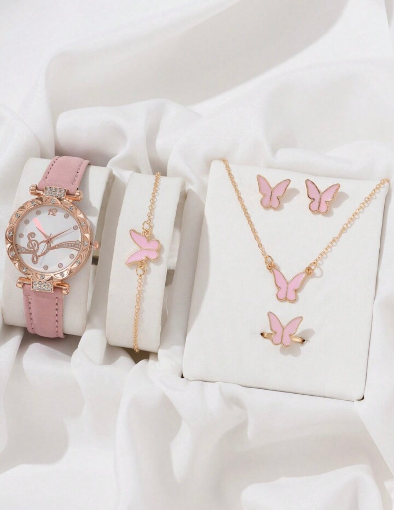 GAIETY 6pcs/Set Women Leather Strap Quartz Wrist Watch Butterfly Star Necklace Bracelet Ring Earrings