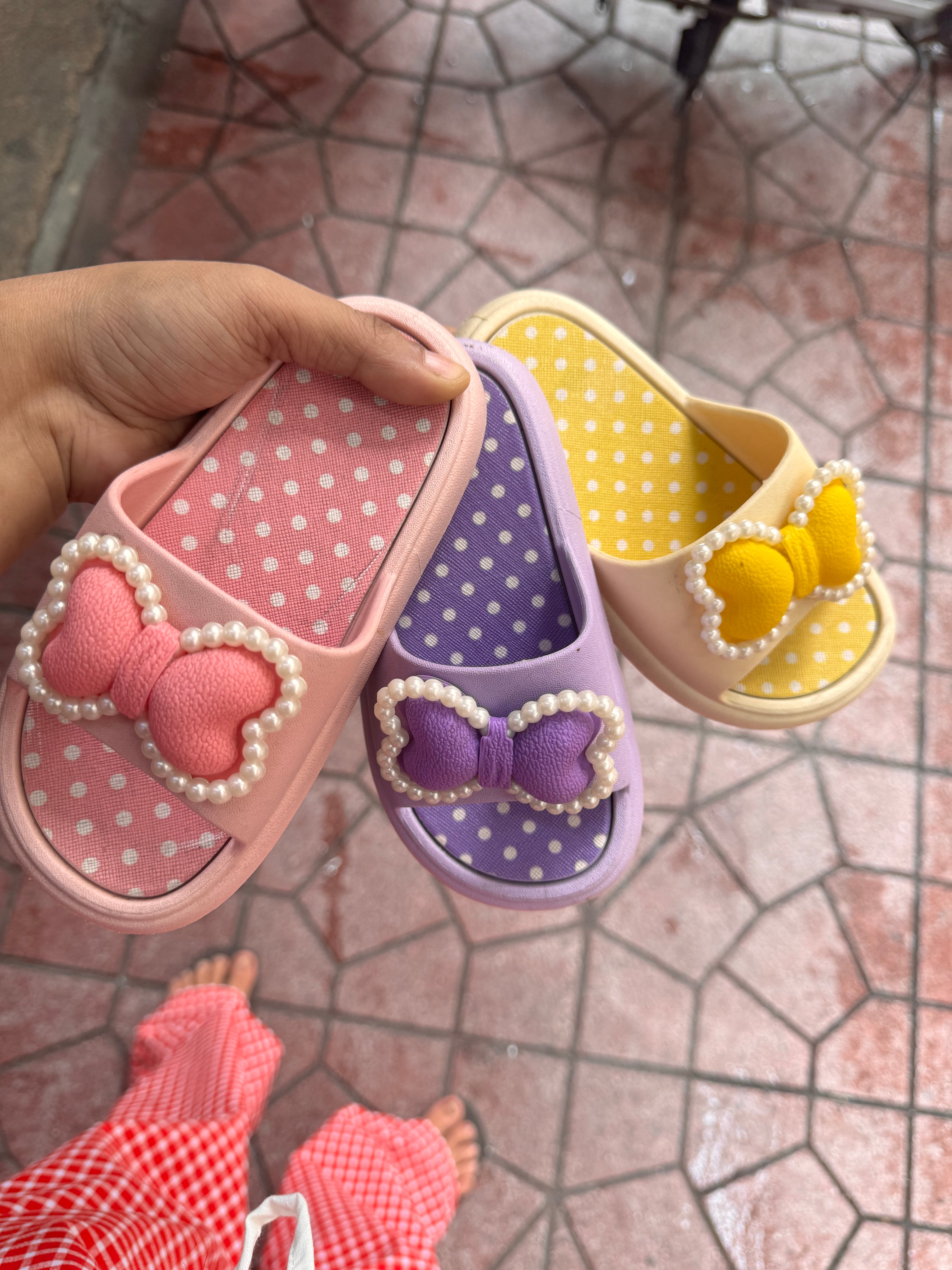 Dot bow kids slippers