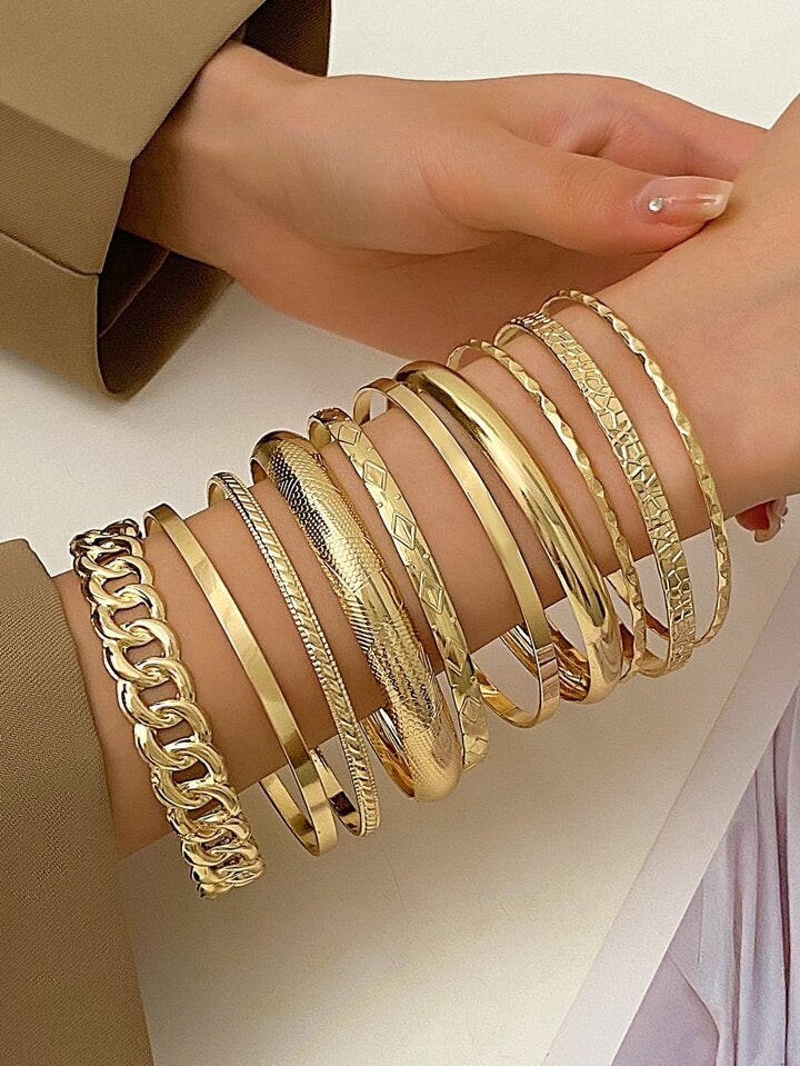 10pcs Boho Metallic Bracelets Set