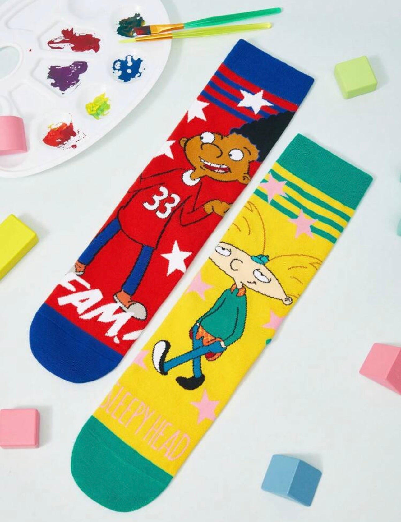 Nick 90s 2pcs/Set Women 90s Asymmetrical Cartoon Graphic Crew Socks