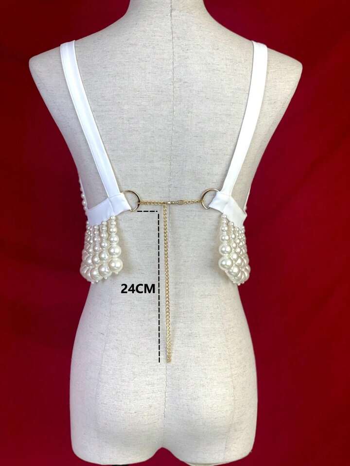 1Pcs High Luxury Women's Faux Pearl Vest Body Chain Classy Spaghetti Strap Top