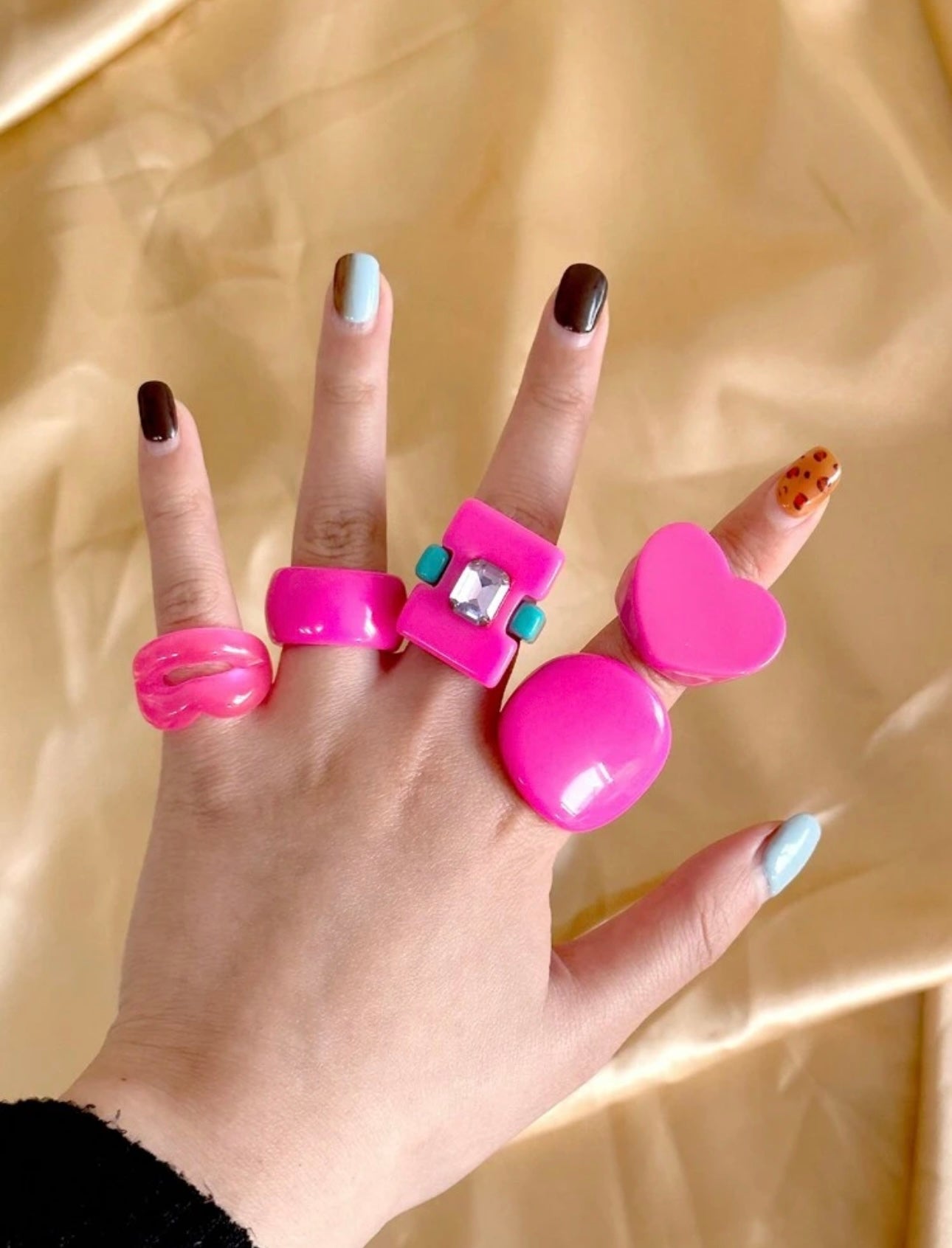 5pcs/Set Fashion Trendy Unique Design Resin Rings Set