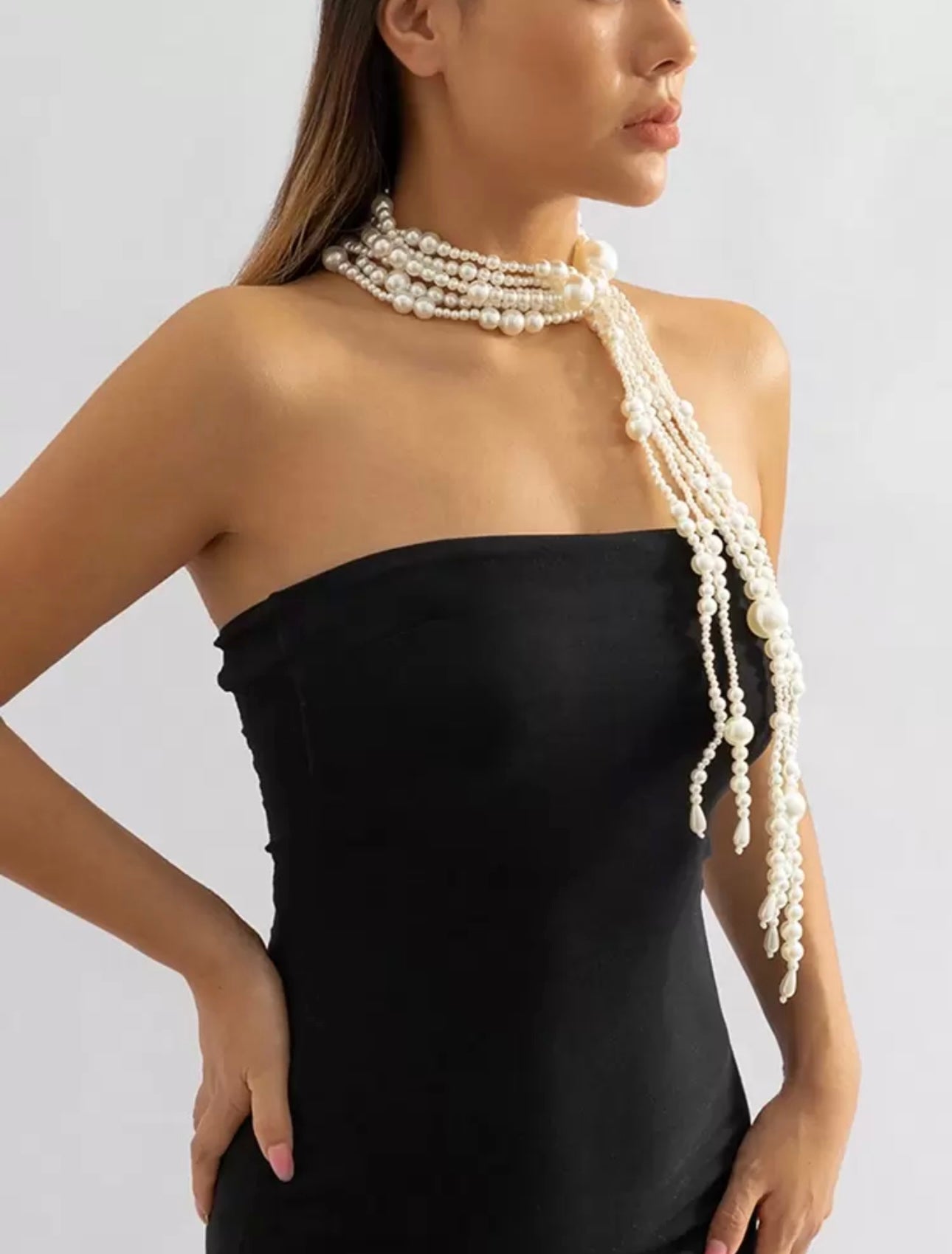 1pc Fashionable Tassel Necklace For Women, Long Vintage Faux Pearl Statement Necklace For Party Dance