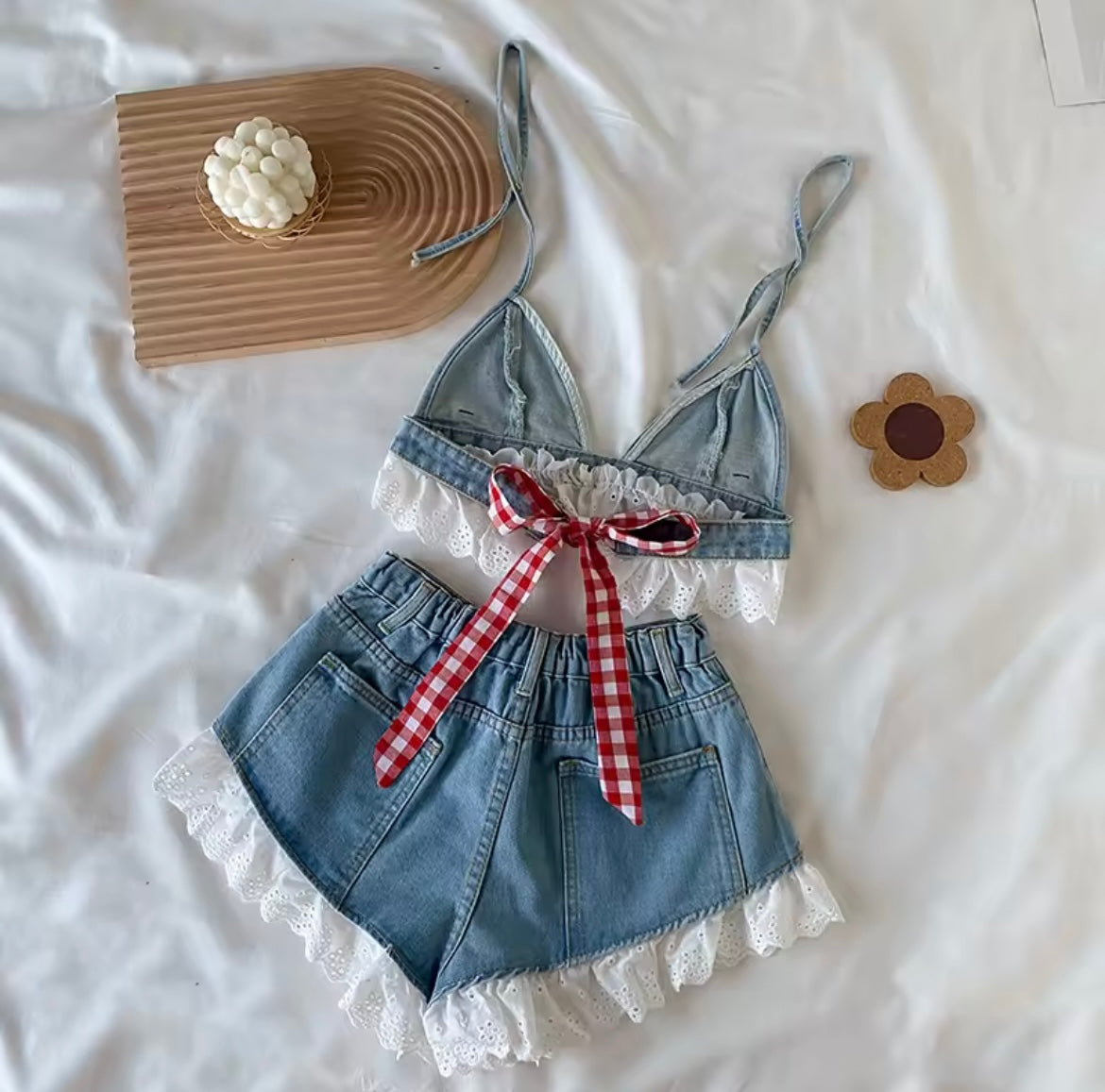 Denim frill set (2 pc set )