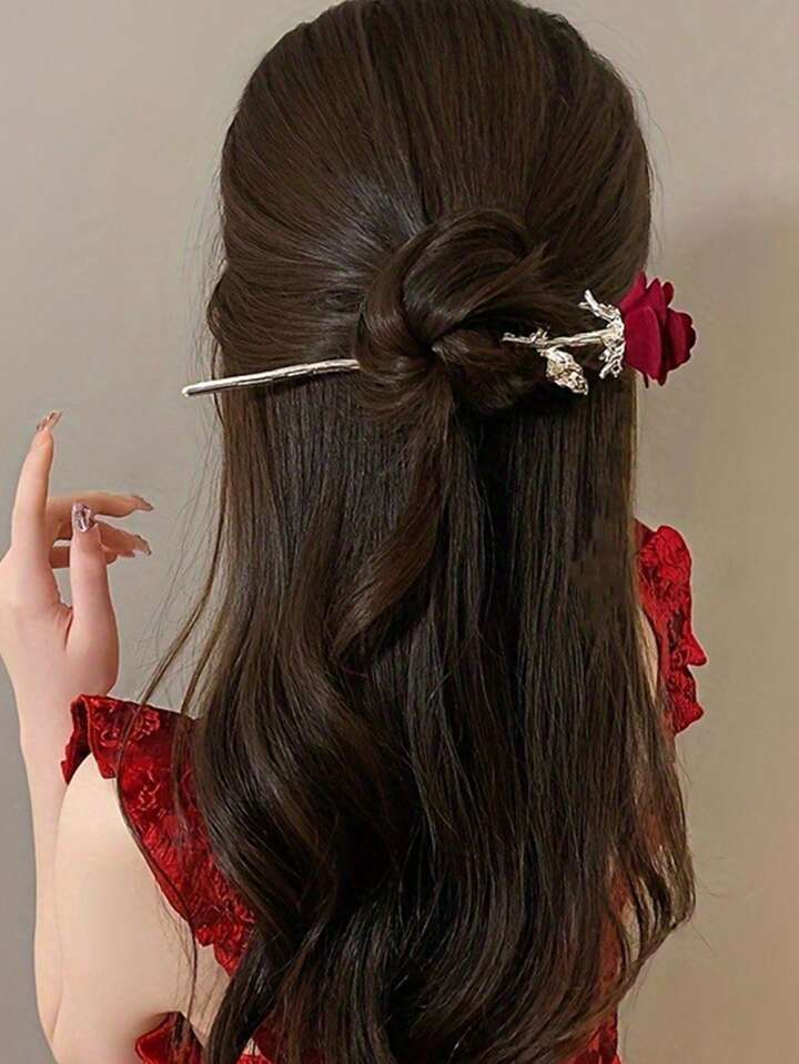 Red alloy rose clip