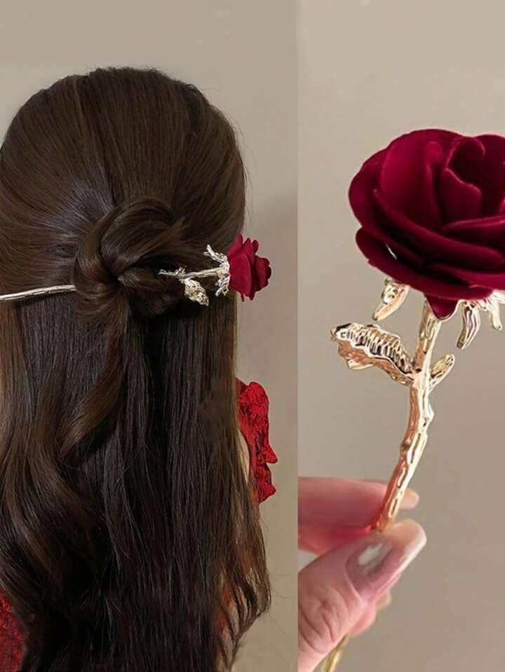 Red alloy rose clip