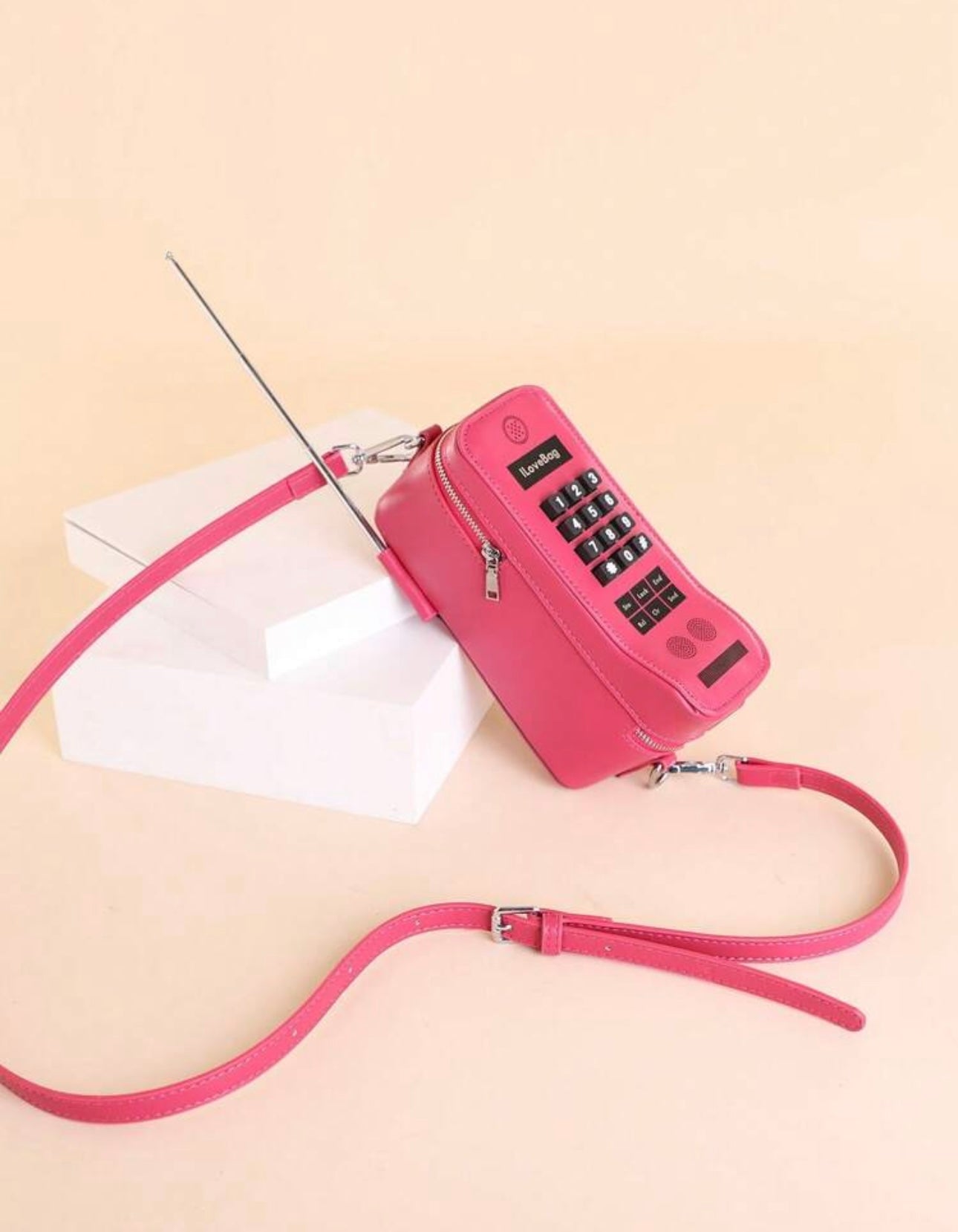 1pc Fashionable Pink Mobile Phone Shaped Bag With Numeric Print, Women's Shoulder Bag, Crossbody Bag