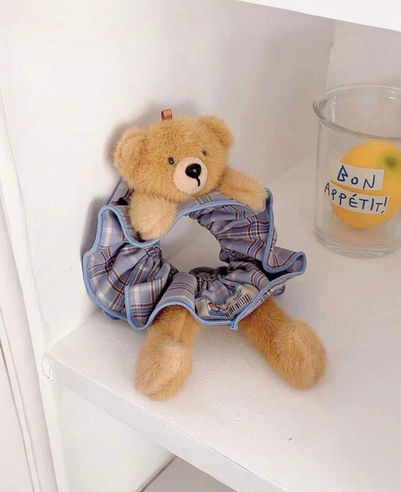 1pc Cute 3D Bear Plaid Ruffle Hair Tie