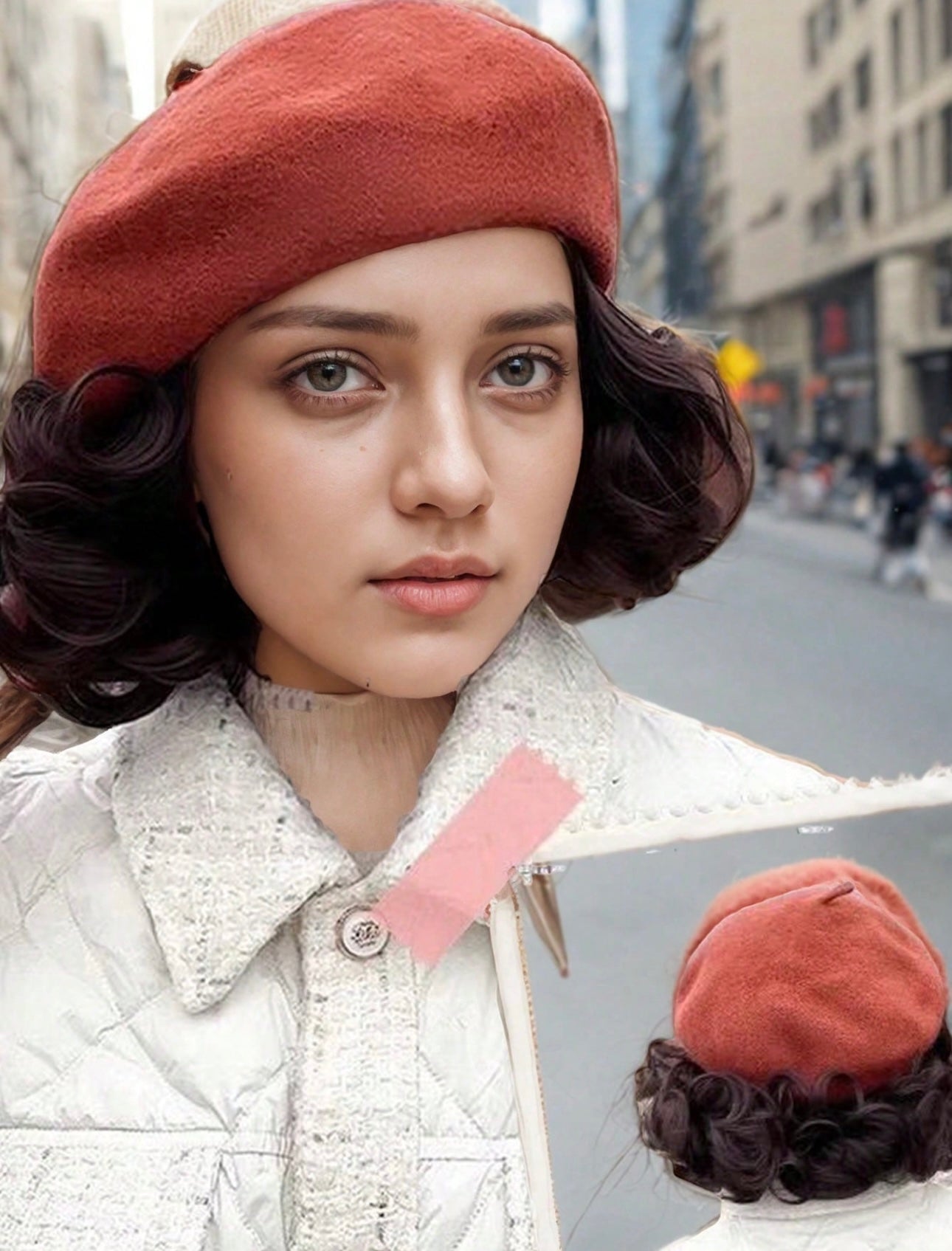 Beret with curl hair