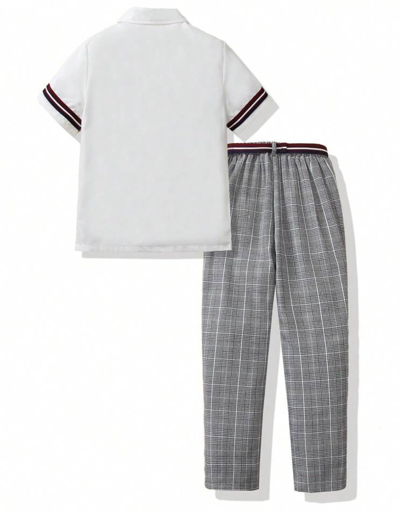 Tween Boy 2 Pieces Suit - Shirt With Contrast Ribbon Trim, Pants & Necktie, Formal Outfit