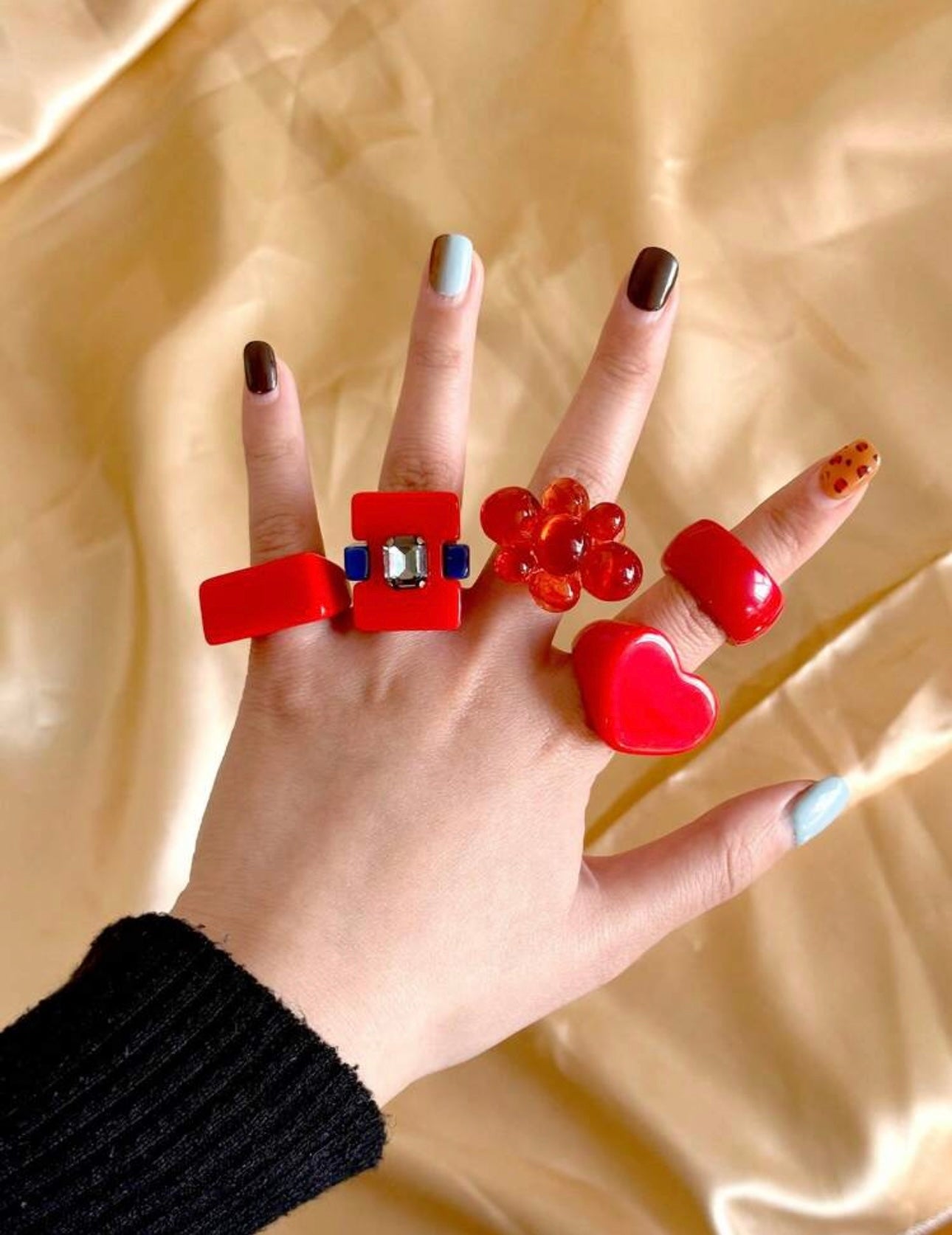 5pcs/Set Fashion Trendy Unique Design Resin Rings Set