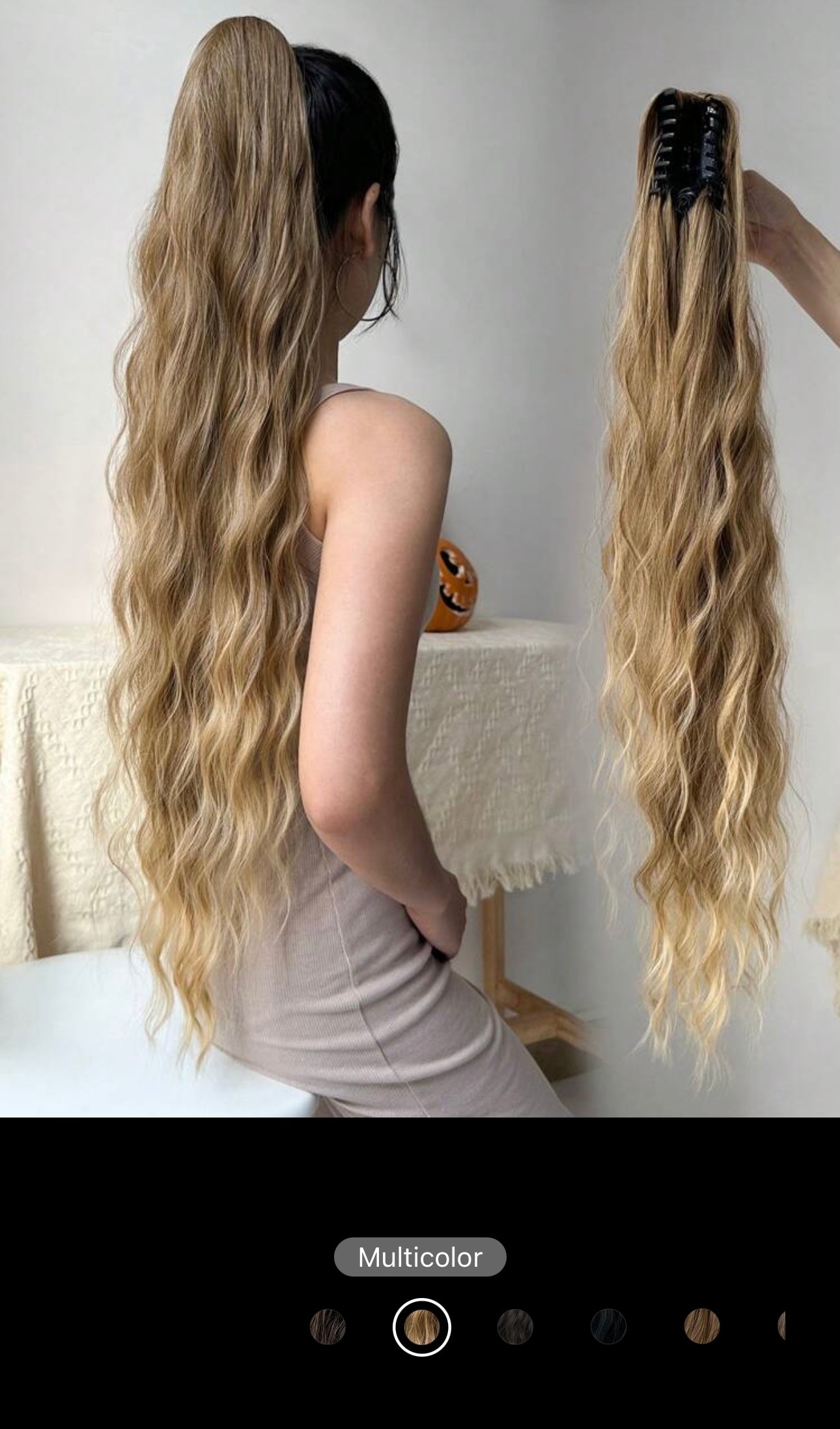 Claw Ponytail Extension 32 Inch Brown Blonde Color Water Wave Wavy Curly Clip In Hair Extensions Soft Natural Looking Synthetic Hairpiece For Women