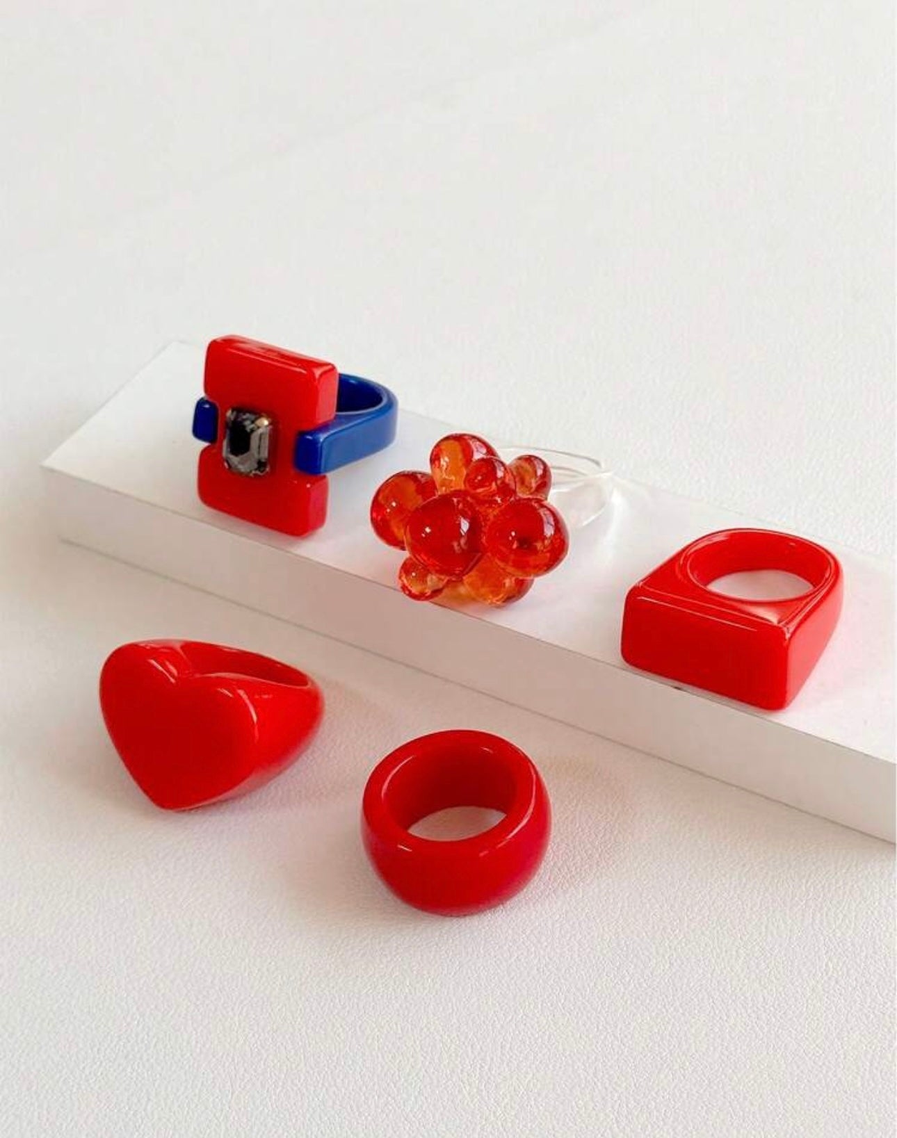 5pcs/Set Fashion Trendy Unique Design Resin Rings Set