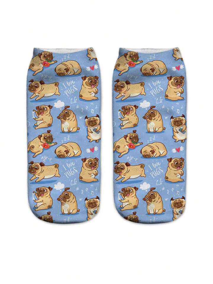 4pairs/Set Women's Dog Pattern Printed Short Socks