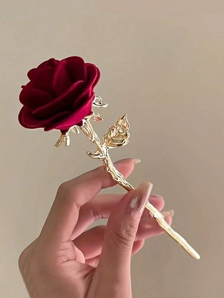 Red alloy rose clip