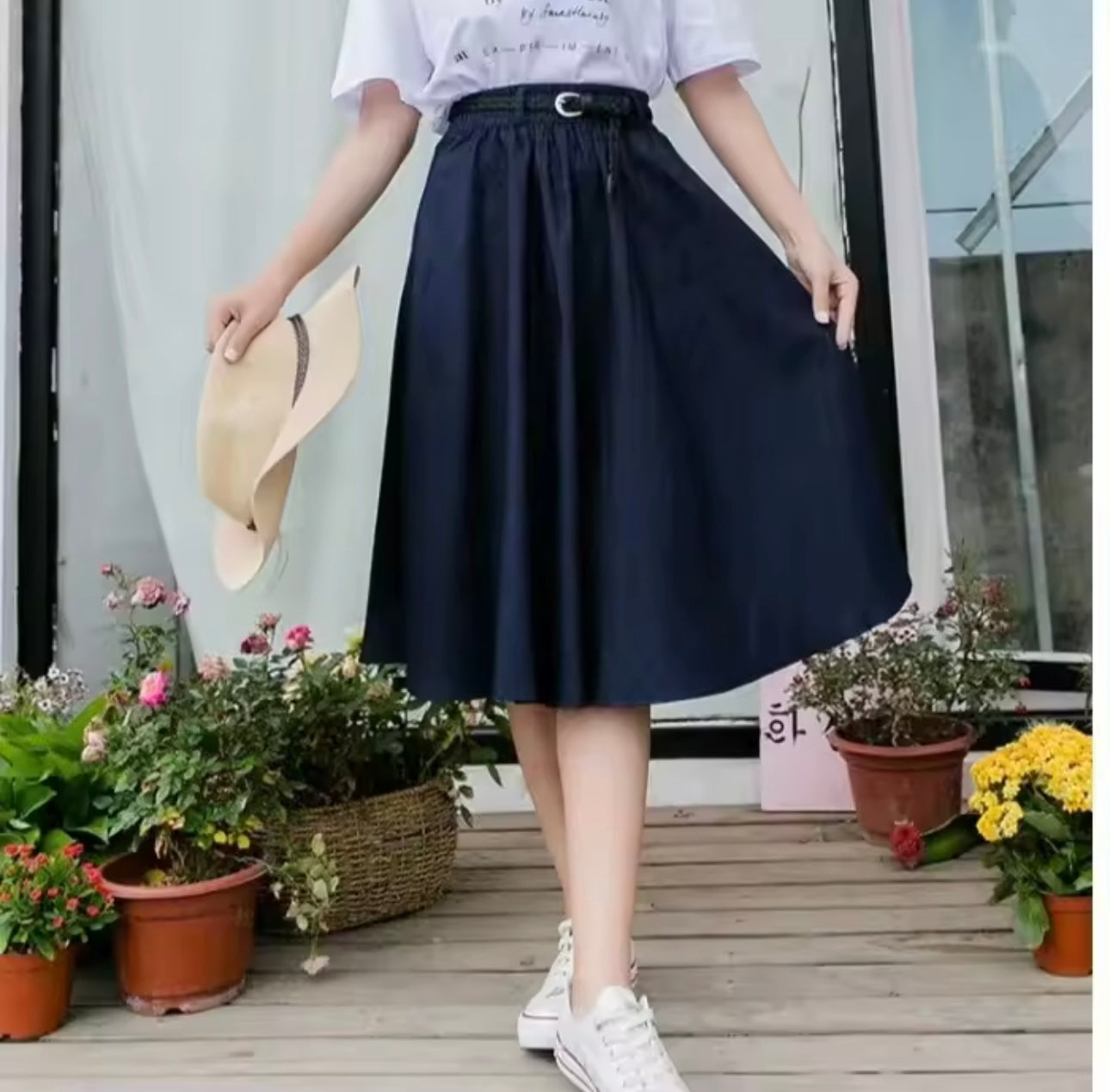 Cotton Denim Long Skirt