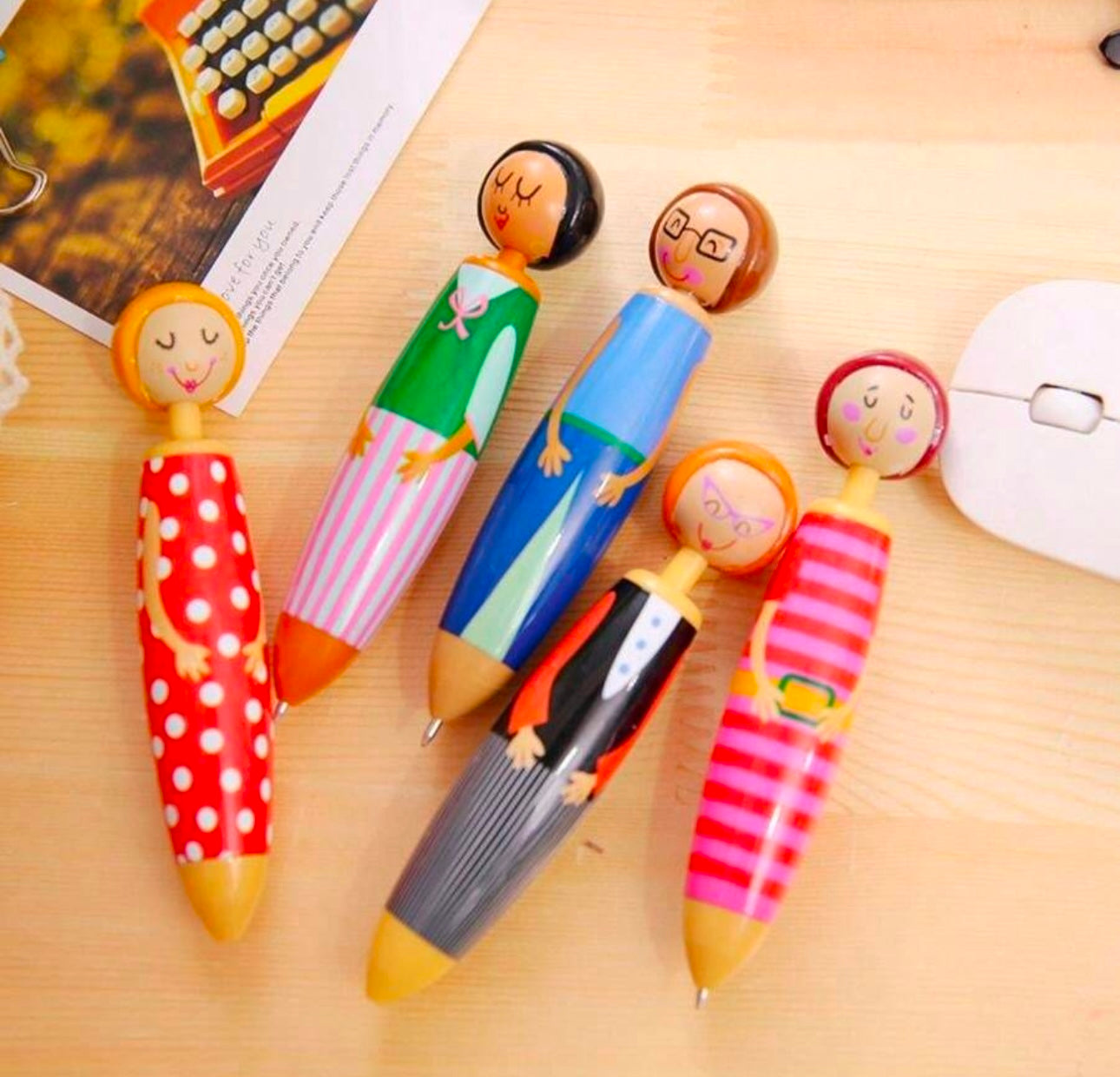 5pc Random Cartoon Doll Villain Ballpoint Pen, Blue Refill Doll Ballpoint Pen, Doll Ballpoint Pen Back To School