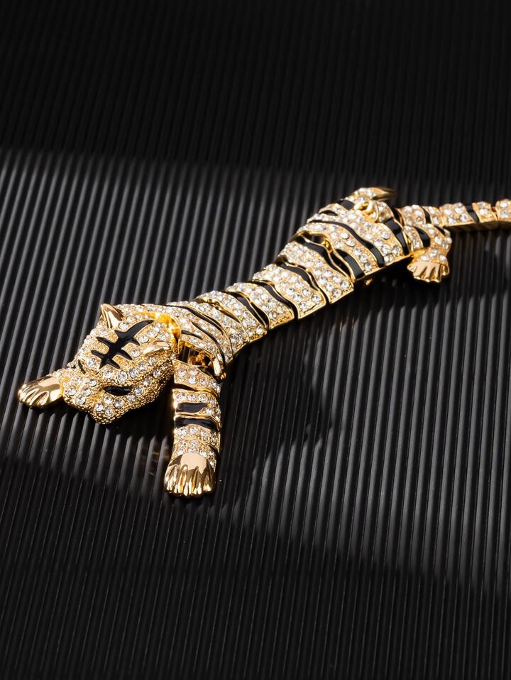 1pc Rhinestone Decor Tiger Brooch