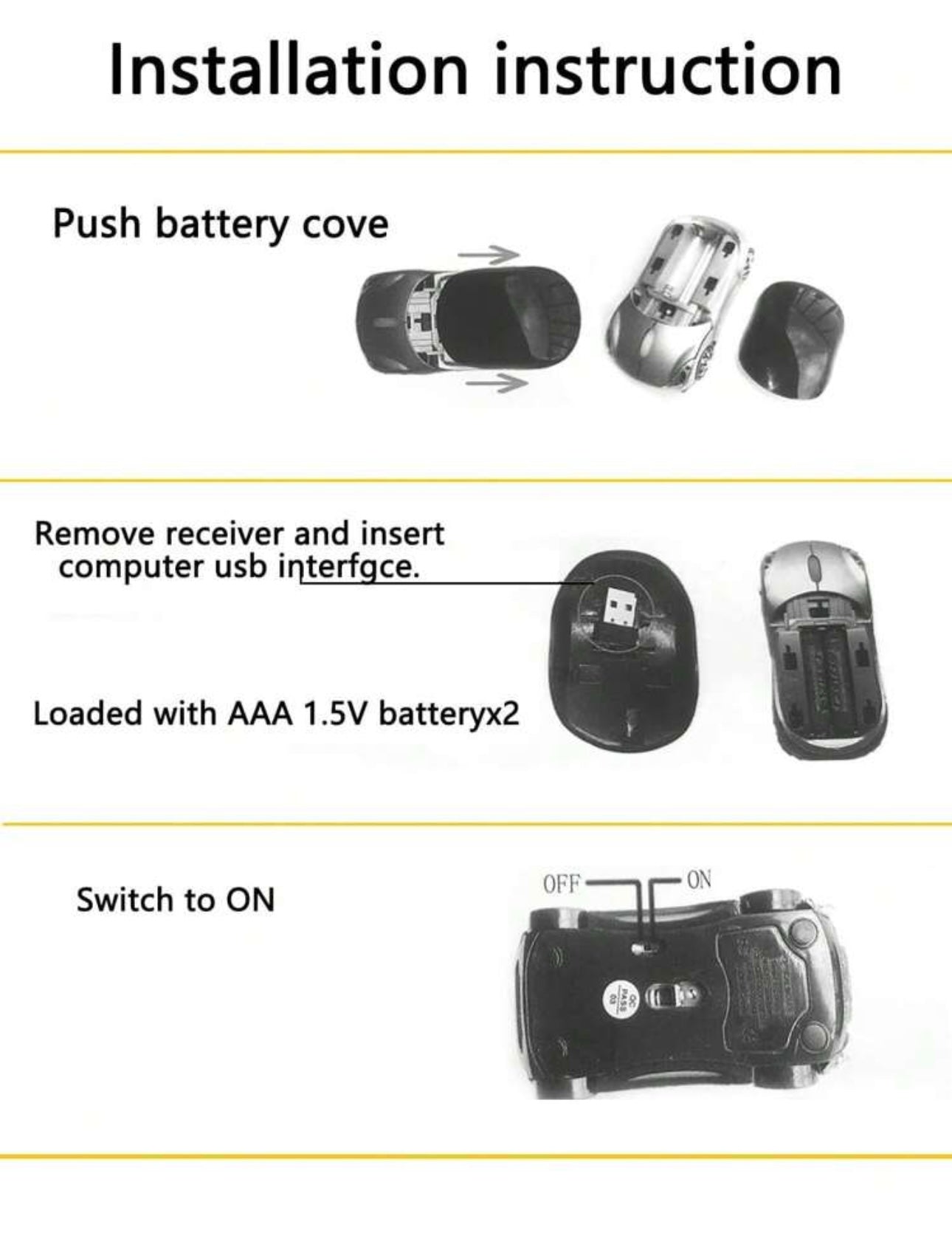 Battery-Powered Wireless Car-Shaped Mouse, Suitable For Tablets, Laptops, Office And Gaming, 2.4G USB Receiver, Quiet Operation