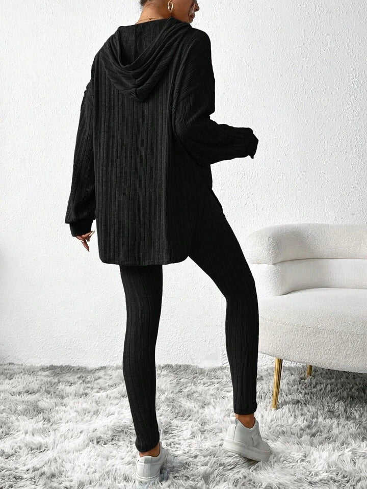 Casual Striped Hooded Top Leggings Winter