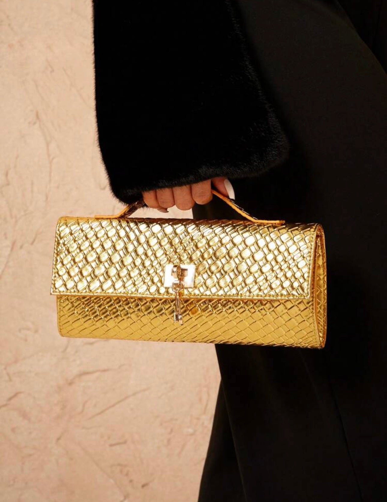 Ladies, Women Top Handle Bags , Woven Bag,Fashionable, Simple, Elegant, Versatile, Classic, Gold,For Classic