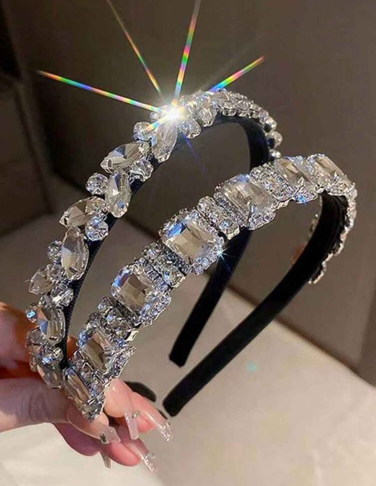 2 pc Women's Elegant Rhinestone Square Hair Hoop, Suitable For Parties, Daily Wear