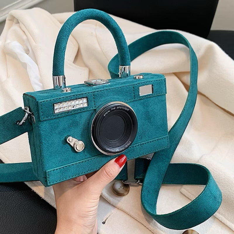 Suede camera bag