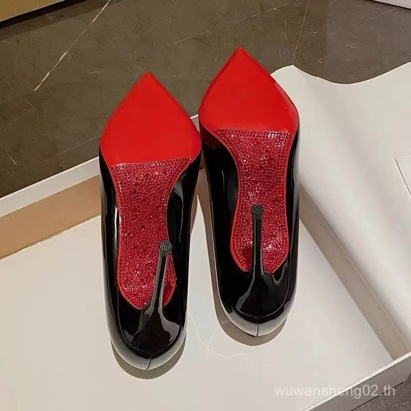 Red black rhinestone heels