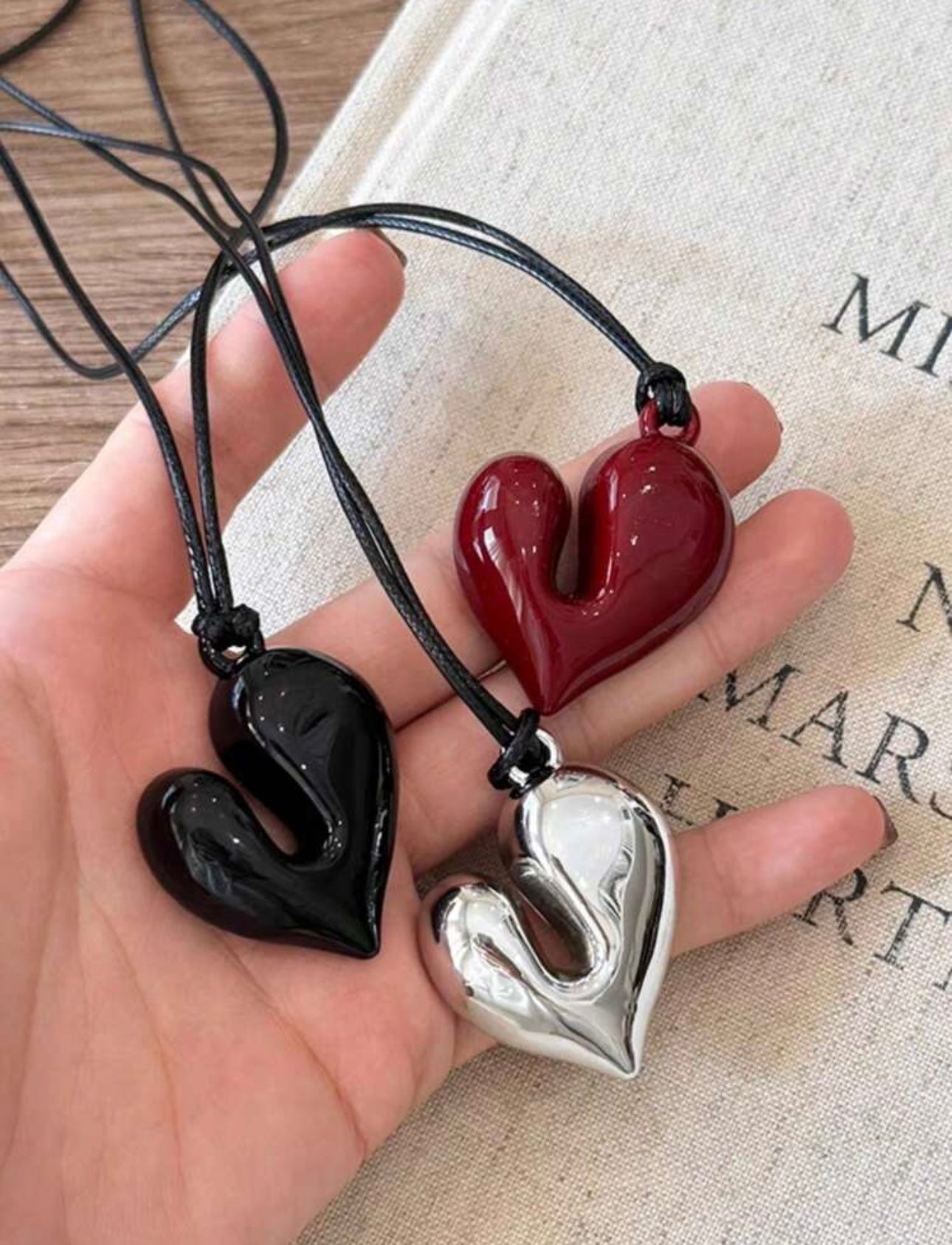 1pc Asymmetrical Heart Pendant Long Necklace